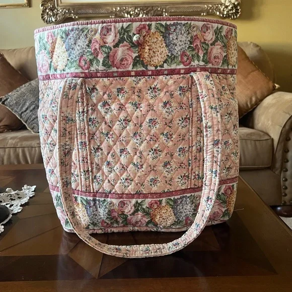 Vintage VERA BRADLEY Pastel Pink Large Button Close Tote Bag - Picture 3 of 7